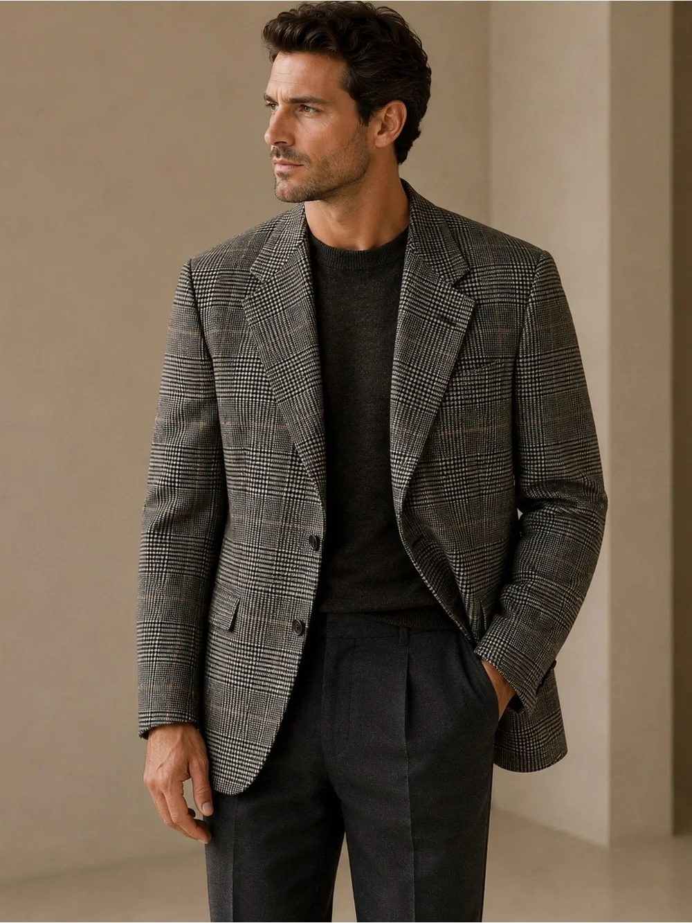 Saks Fifth Avenue Camel Hair Gray Checkered Men's Blazer